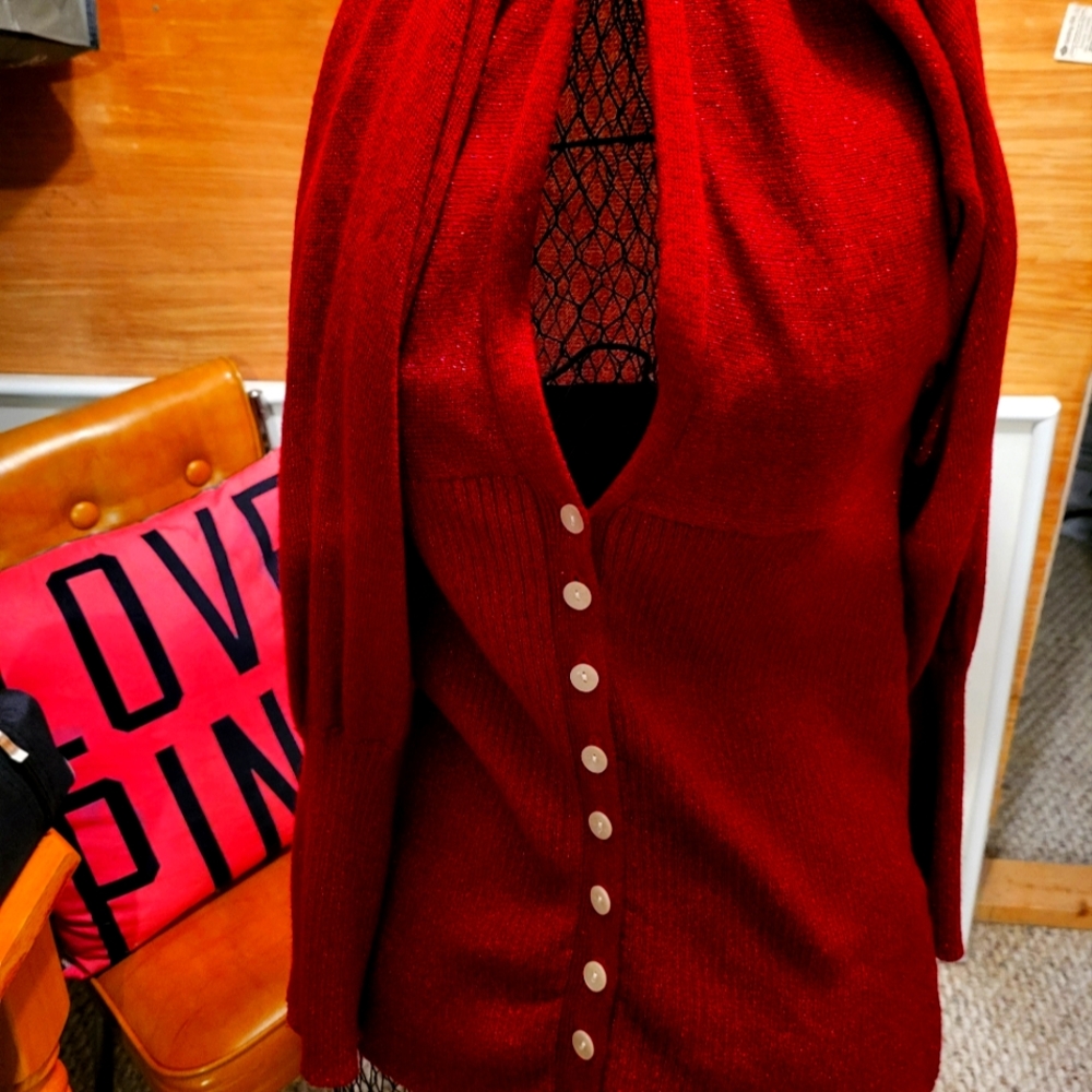 Red Shimmer Long Cardigan, holidays! Blk Fri!